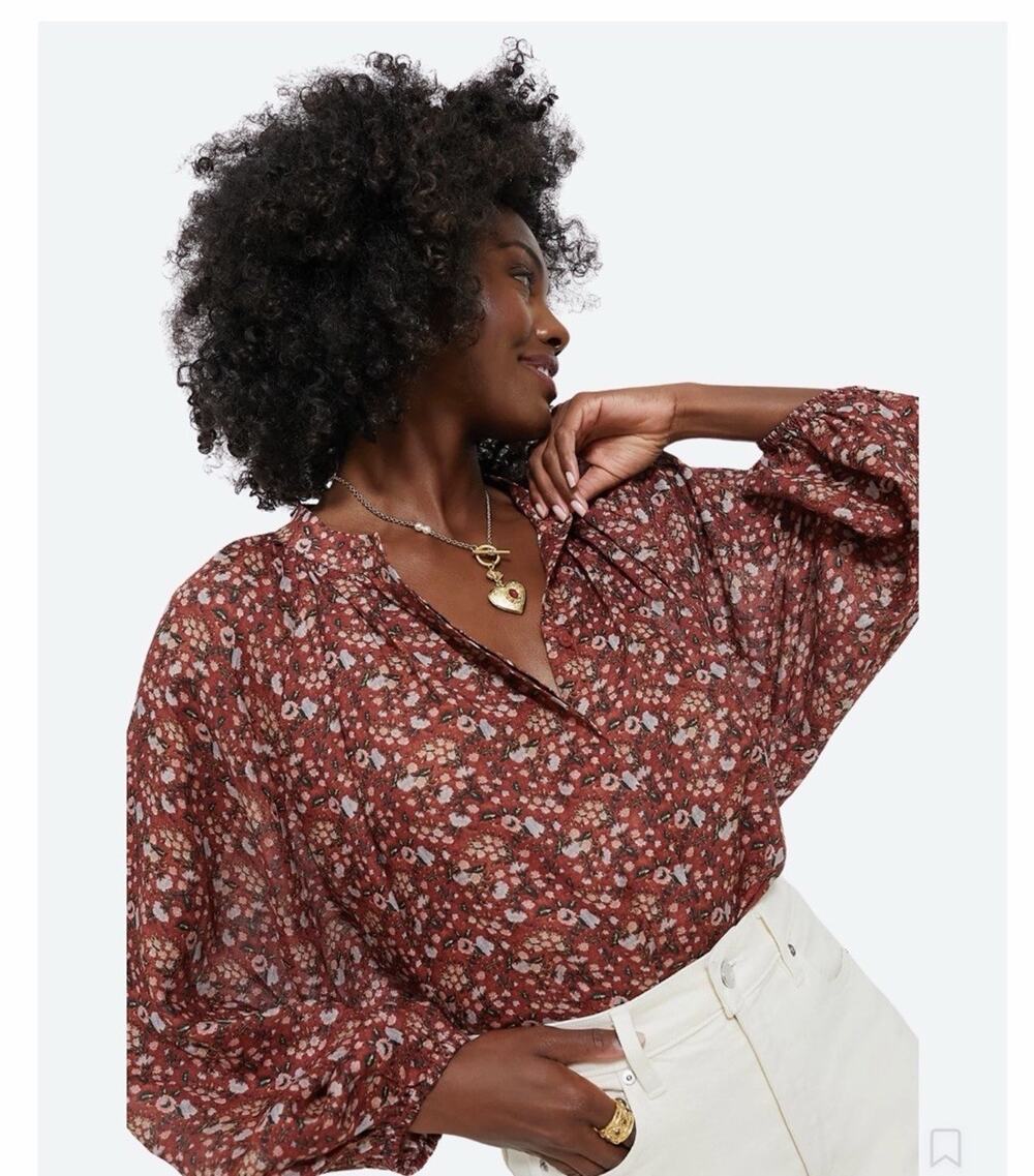 Tuckernuck Sawyer Blouse Womens XS Floral Print 100% Ramie Oversized Boho